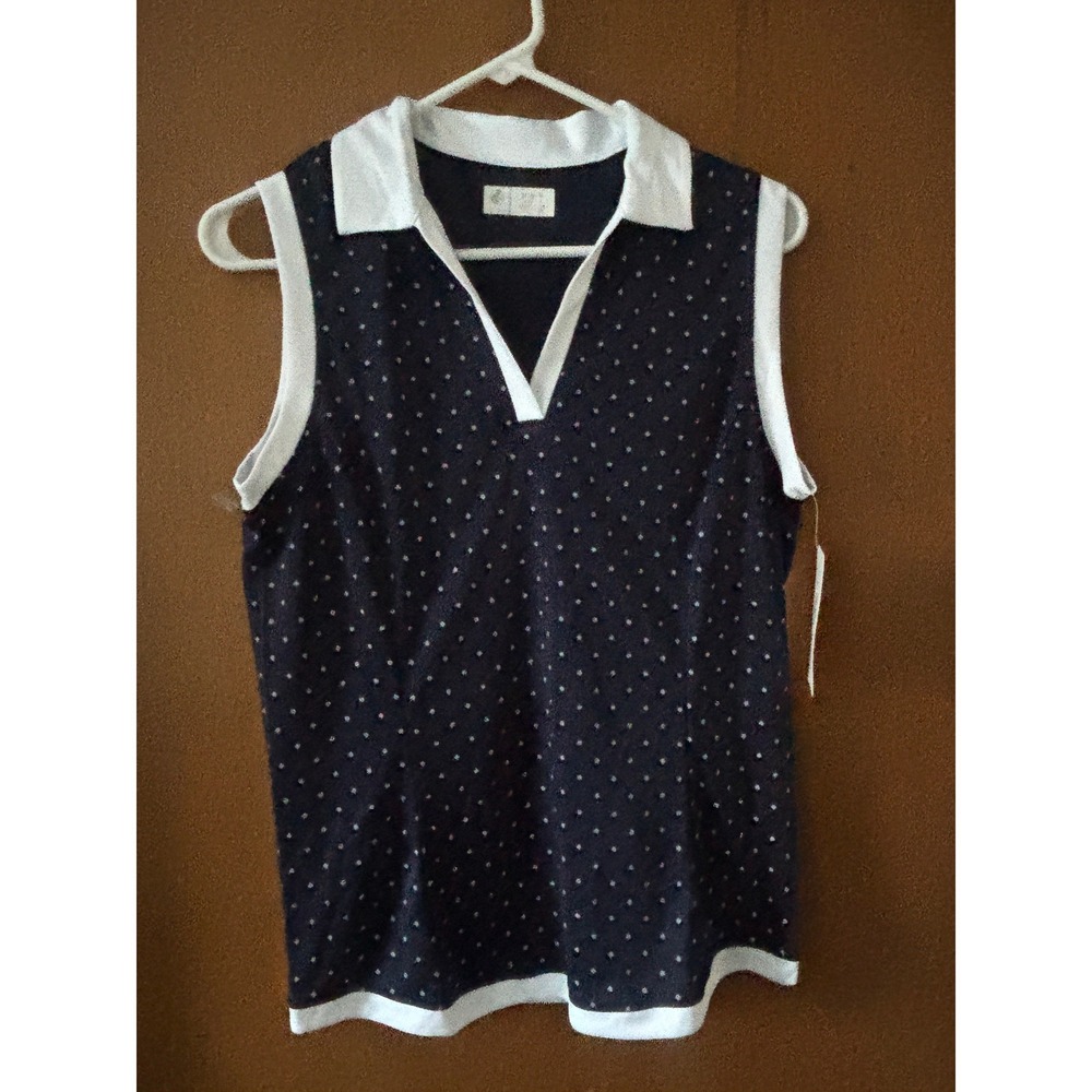 Ladies Golf Polo Ben Hogan New Sleeveless Peacoat Blue Polka Dot‎  Medium